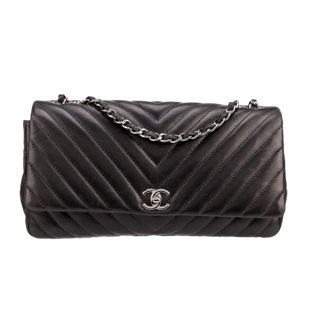 *SOLD* CHANEL Lambskin Surpique Chevron Quilted Single Flap Black - Picture 1 of 11